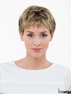 Blonde Cropped Synthetic 4 inch Straight Boycuts Lace Wigs