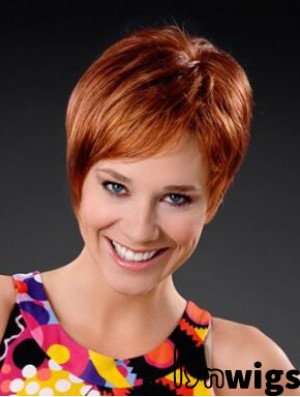 Copper Short Synthetic 8 inch Straight Boycuts Front Lace Wig