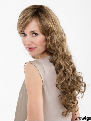 Brown Long Synthetic 20 inch Curly With Bangs Cheap Lace Front Wigs