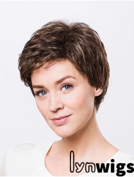 Brown Boycuts Short 8 inch Wavy Synthetic Ladies Monofilament Wigs