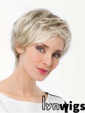 Platinum Blonde Boycuts Short 8 inch Straight Synthetic Monofilament Wig Sale