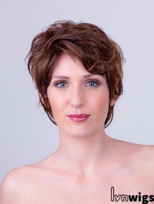 Auburn Layered Short 8 inch Wavy Synthetic Mono Cap Wigs