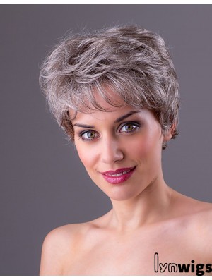 Straight Grey 7 inch Grey Synthetic Monofilament Short Ladies Wigs