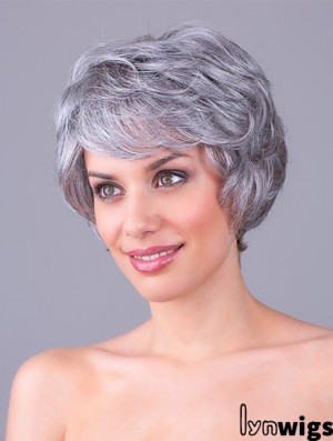 Wavy Grey 8 inch Grey Synthetic 100% Hand-tied Short Cheap Wigs