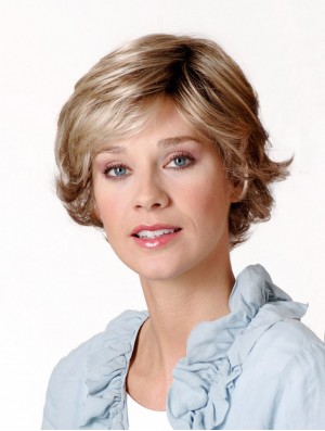 Synthetic Capless 8 inch Layered Wavy Blonde Short Ladies Wigs