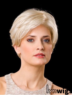 Synthetic Lace Front 8 inch Layered Straight Platinum Blonde Wigs Short Hair