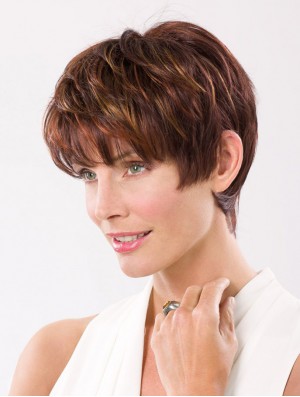 Straight Boycuts Capless 8 inch Auburn Cropped Synthetic Hair Wig