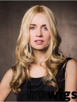 Monofilament Synthetic 17 inch Long Wavy Blonde Without Bangs Cheap Wigs For Cancer Patients