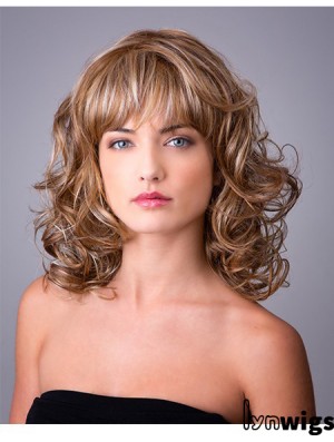 Synthetic Ombre/2 tone Curly 14 inch Capless With Bangs Long Hair Wigs