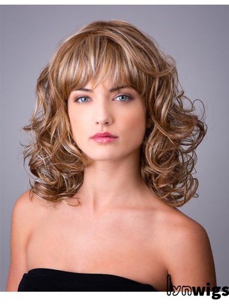 Synthetic Ombre/2 tone Curly 14 inch Capless With Bangs Long Hair Wigs