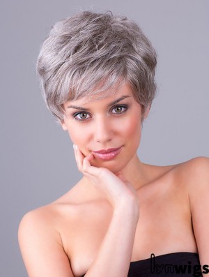 Synthetic Monofilament 8 inch Layered Wavy Grey Wigs Short