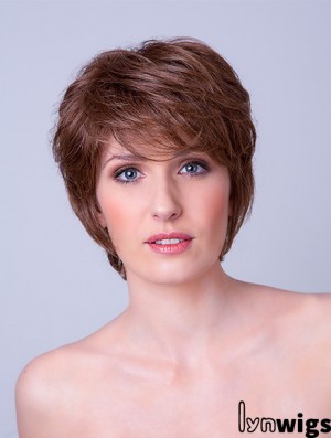 Synthetic Monofilament 8 inch Layered Straight Brown Ladies Short Hair Wigs