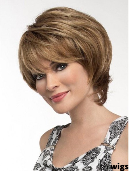 Straight Brown With Bangs 8 inch Monofilament Wigs