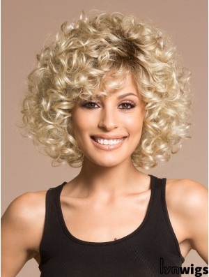 Blonde Wigs For Women Chin Length With Bangs Curly Style