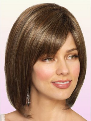 Wigs Bob Style Chin Length Lace Front Bobs Cut Brown Color