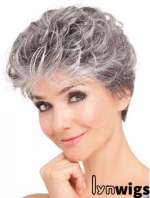 Lace Front Synthetic Grey Short Wavy Elderly Lady Hair Wigs