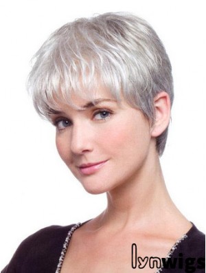 Grey Hair Wig With Synthetic Lace Front Grey Cut Straight Style