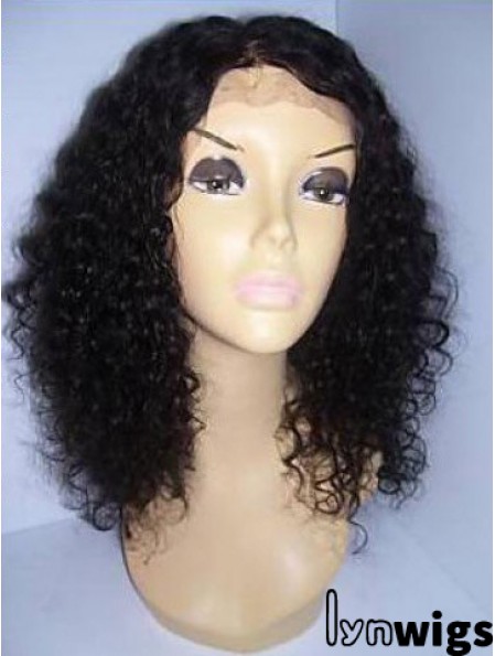 Black Color Shoulder Length Curly Human Hair With Lace Front Wigs For Black African American Women