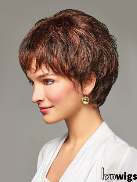 Auburn Short Wavy Layered Synthetic Cheap Lace Front Wigs