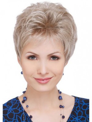 Wigs For Elderly Lady With Capless Wavy Style Short Length