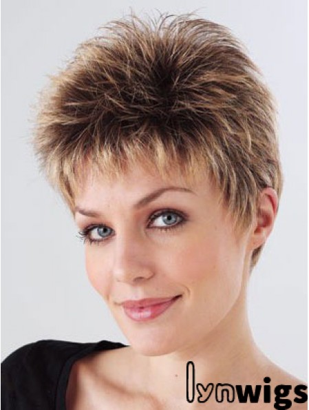 Synthetic Cropped Monofilam Boycuts Hand Tied Mono Petite Wigs