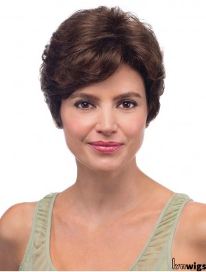 Glueless Lace Front Wigs UK Wavy Style Brown Color Layered Cut