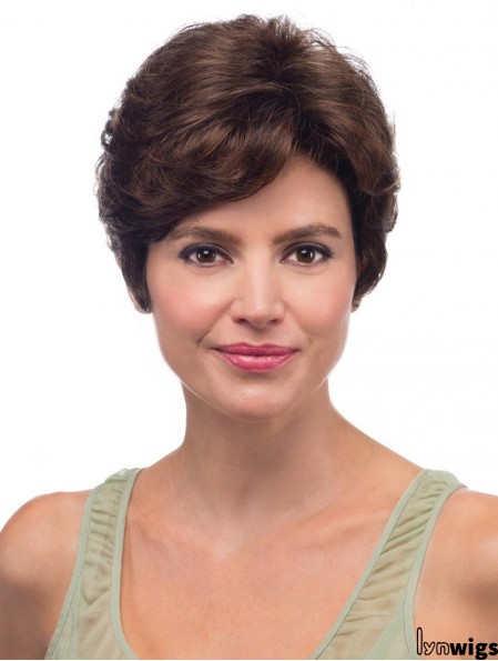 Glueless Lace Front Wigs UK Wavy Style Brown Color Layered Cut