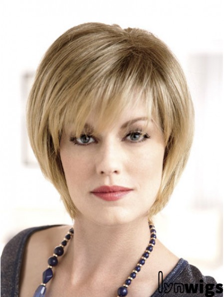 Chin Length Straight Monofilament Blonde Modern Bob Wigs