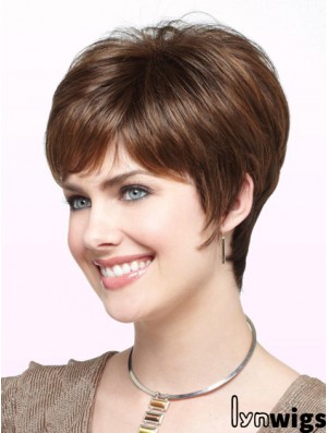 Fabulous Auburn Cropped Straight Boycuts Monofilament Wigs