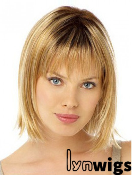 Stylish Blonde Chin Length Straight With Bangs Lace Front Wigs