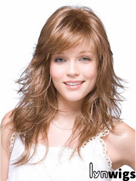 Straight Layered Shoulder Length Brown Suitable Lace Front Wigs