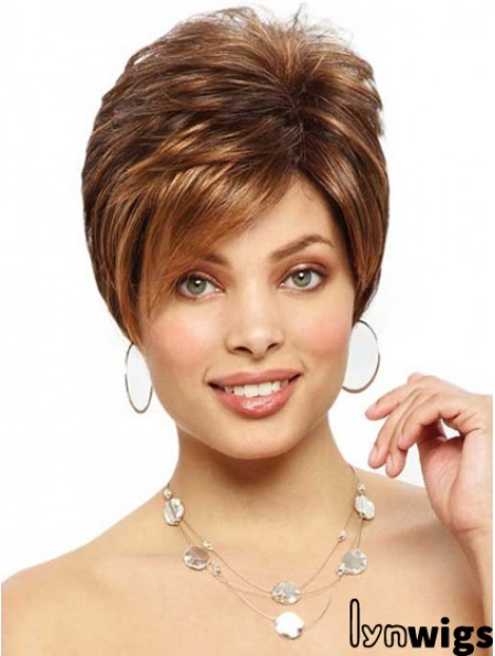 Designed Brown Cropped Straight Boycuts Lace Front Wigs