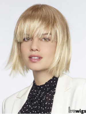 With Bangs Blonde Straight Chin Length 10 inch Exquisite Medium Wigs