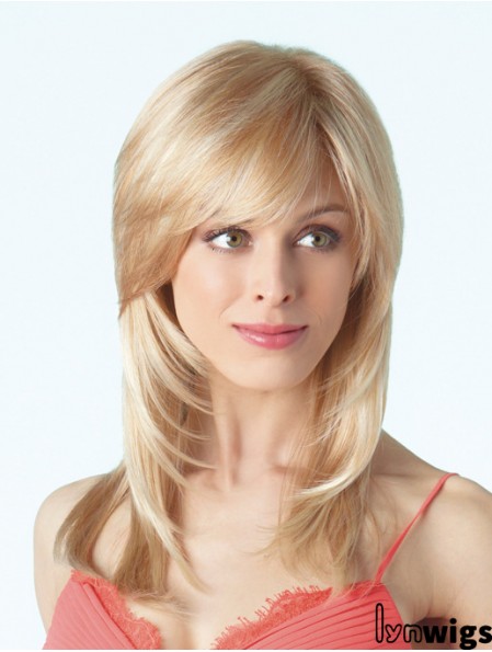 Durable Blonde Straight With Bangs Monofilament Long Wigs