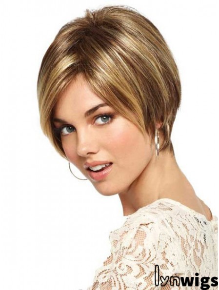 Short Straight Monofilament Blonde Sleek Bob Wigs