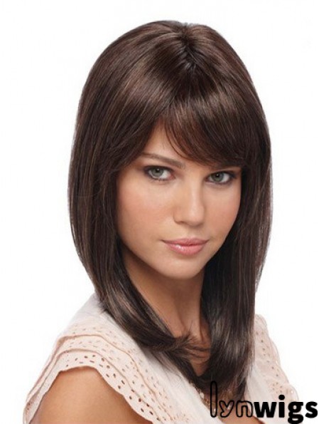 Straight With Bangs Shoulder Length Brown Cheapest Lace Front Wigs