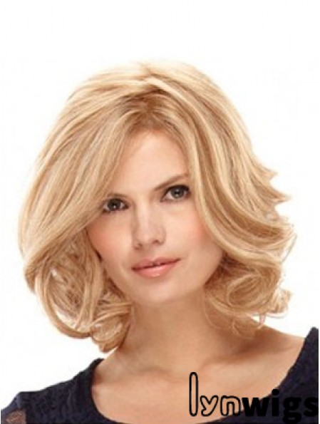 Mono Hair Wigs Wavy Style Shoulder Length Blonde Color