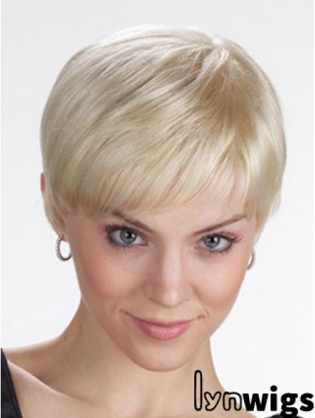 Monofilament Wigs With Bangs Straight Style Cropped Length