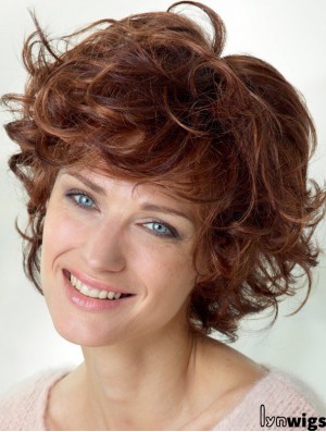 Curly With Bangs Shoulder Length Auburn Popular Lace Front Wigs