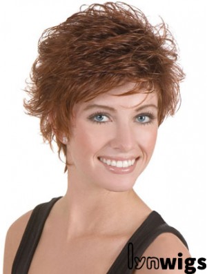 Discount Brown Cropped Wavy Boycuts Lace Front Wigs