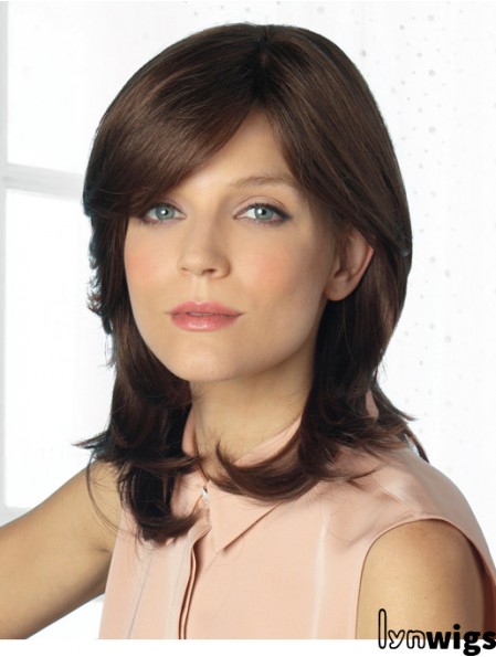 Comfortable Brown Wavy With Bangs Monofilament Long Wigs