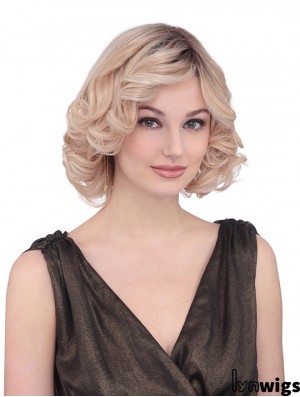 Chin Length Curly With Bangs Fabulous Blonde Lace Front Wigs