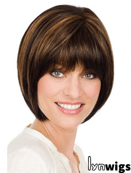 Chin Length Straight Monofilament Brown Durable Bob Wigs