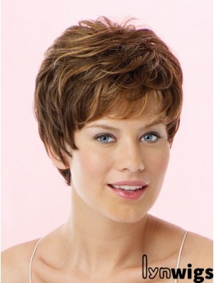 Amazing Brown Cropped Wavy Boycuts Lace Front Wigs