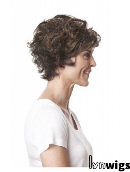 Short Curly Layered Brown Top 100% Hand-tied Wigs