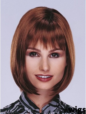 Chin Length Straight Monofilament Auburn Top Bob Wigs