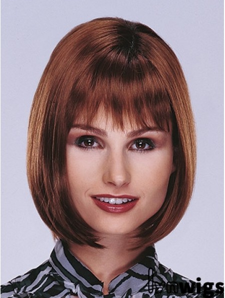 Chin Length Straight Monofilament Auburn Top Bob Wigs