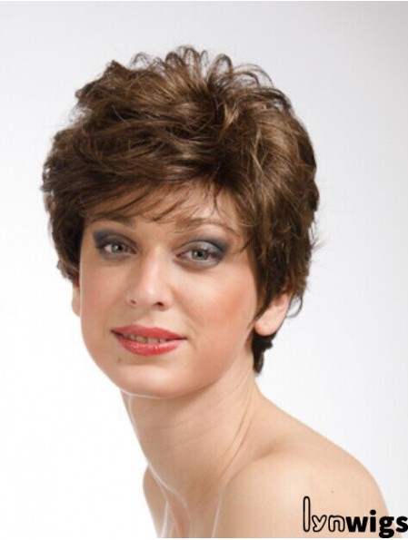 Brown 8 inch Sassy Short Wavy Layered Lace Wigs