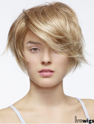 Short Straight Layered Blonde Fashion 100% Hand-tied Wigs