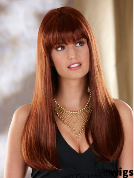 Straight With Bangs Long Auburn Convenient Lace Front Wigs